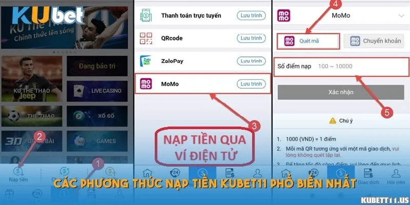 Các phương thức nạp tiền Kubet11 phổ biến nhất